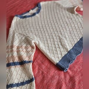 Hem & Thread Cream and Blue Knit Sweater